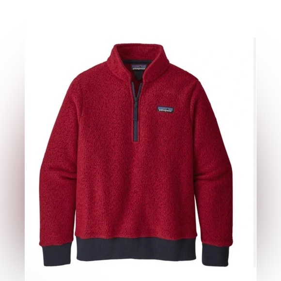 Patagonia women’s woolyester quarter-zip fleece pullover red/navy size L NWOT - Picture 1 of 6